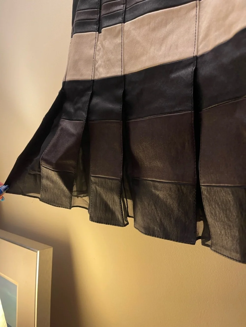 Philip Lim Black Brown Leather Pleated Skirt